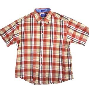Pendleton Mens Seaside Shirt XXL Red Tan Plaid Cotton Short Sleeve Button Down